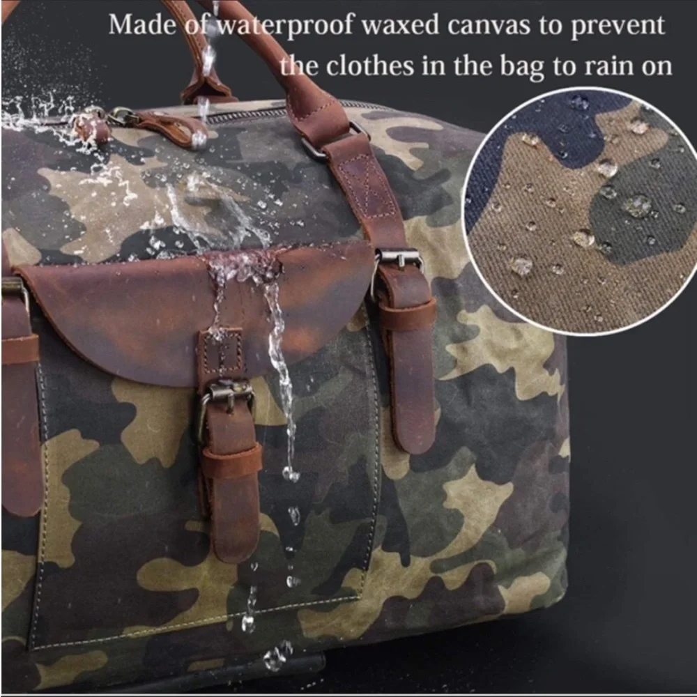 Oversized Duffel Bag Waterproof Canvas Leather Hand Bag with Toiletry Bag